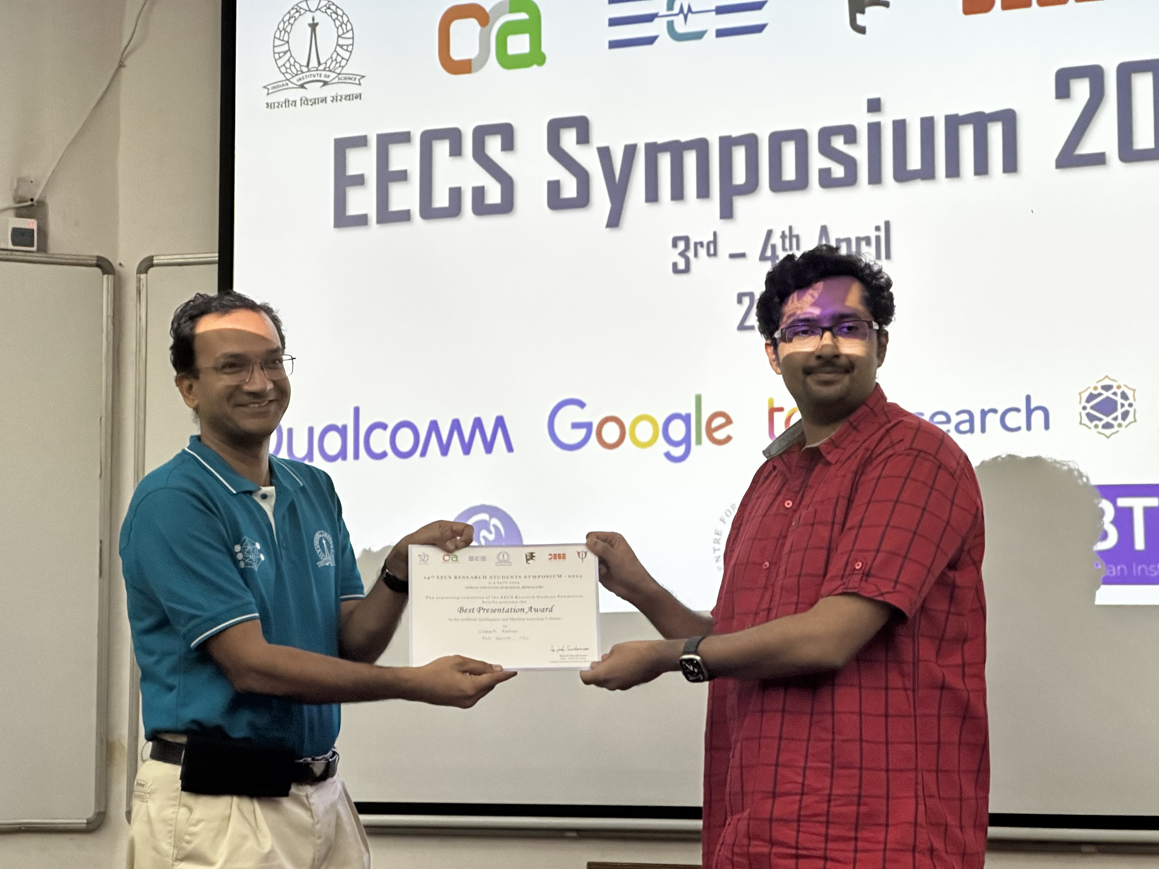 Siddarth Asokan - Best Presentation Award, EECS Symposium