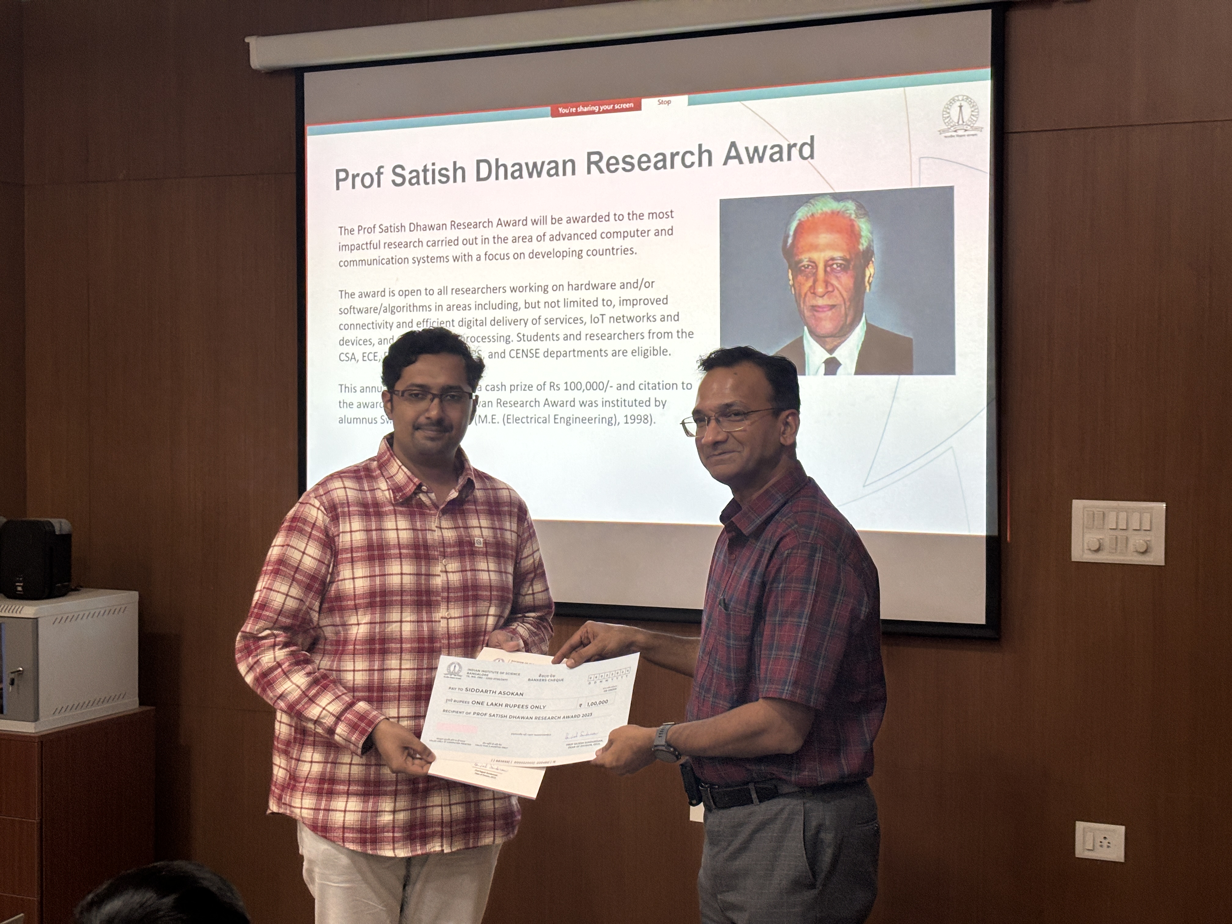 Siddarth Asokan - Prof. Satish Dhawan Research Award